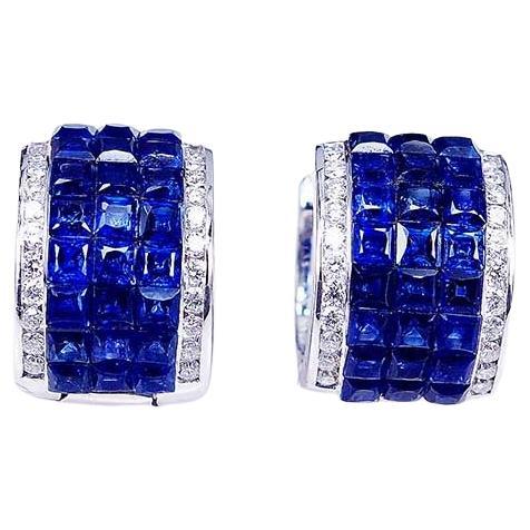 18 Carat White Gold Invisible Sapphire Hoop Earrings 'S'