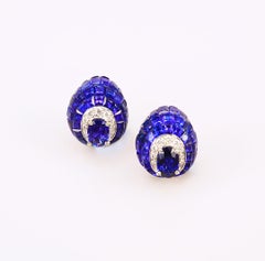 18 Carat White Gold Invisible Sapphire Stud Earrings