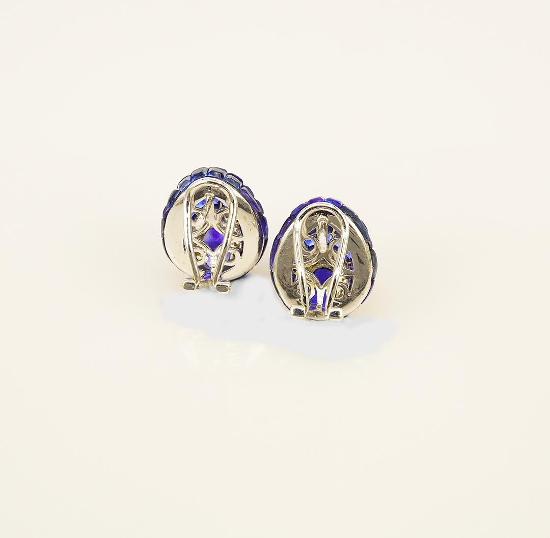 Modern 18 Karat White Gold Invisible Sapphire Stud Earrings For Sale