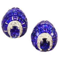 18 Karat White Gold Invisible Sapphire Stud Earrings