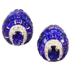 18 Karat White Gold Invisible Sapphire Stud Earrings