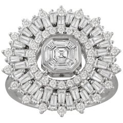 18 Karat White Gold Invisible-Set Baguette Diamond Cocktail Ring 1.65 Carat
