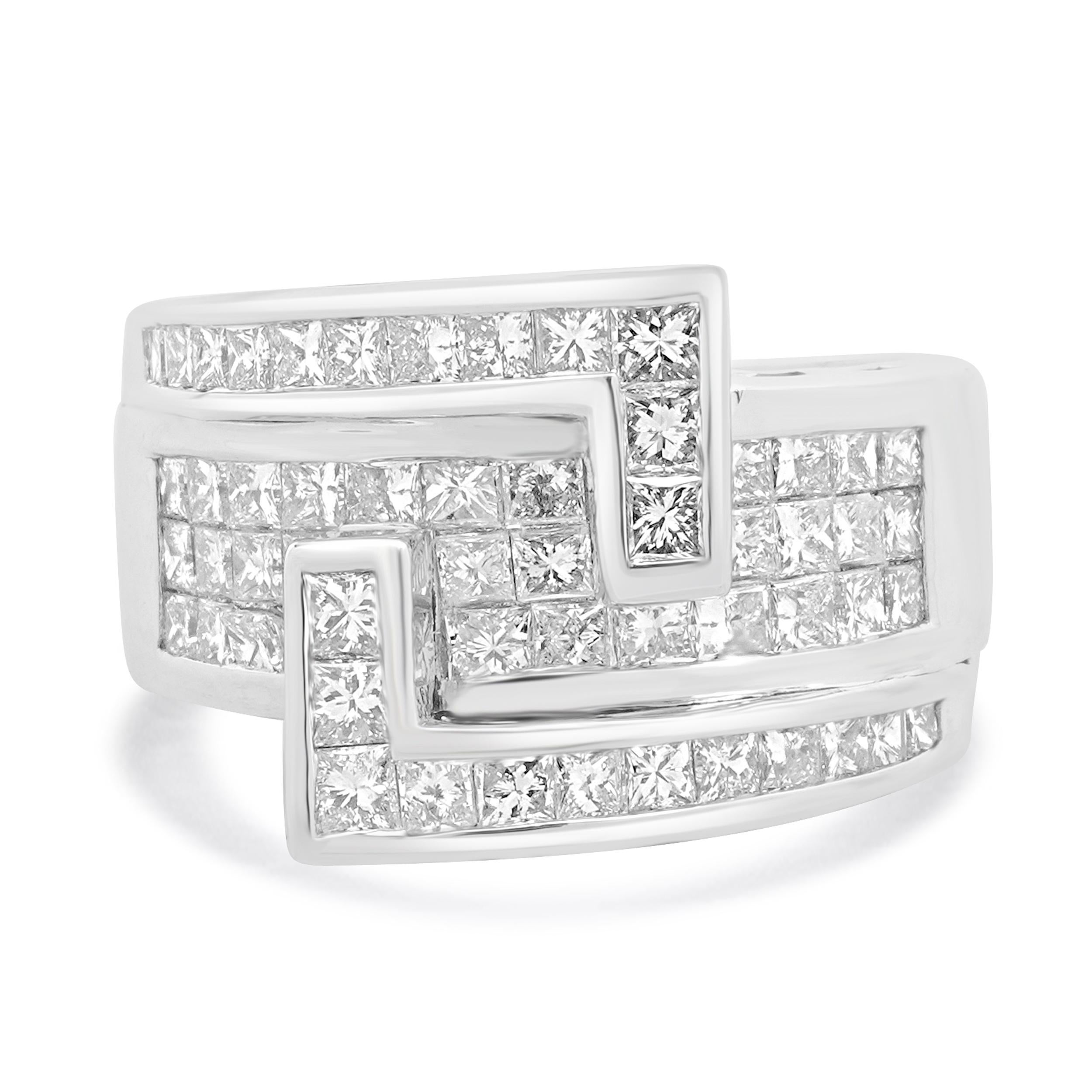 Anillo Bypass de Diamantes con Engaste Invisible de Oro Blanco de 18 Kilates en venta