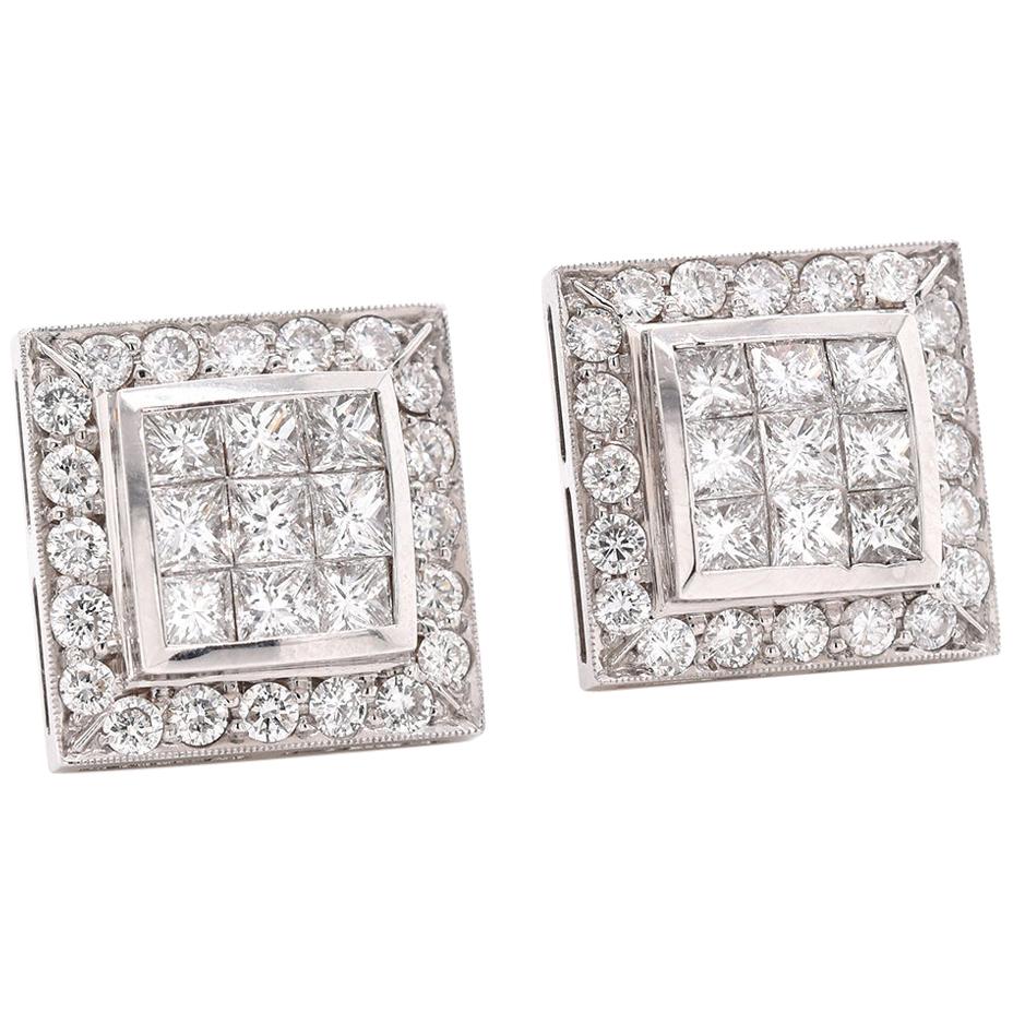 InvisibleSet PrincessCut Diamond White Gold Earrings at 1stdibs