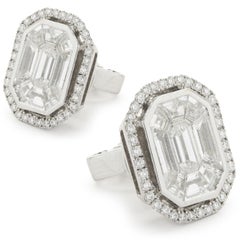 18 Karat White Gold Invisible Set Mosaic Diamond Stud Earrings