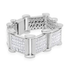 18 Karat White Gold Invisible Set Wide Diamond Link Bracelet