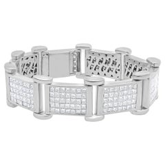 18 Karat White Gold Invisible Set Wide Diamond Link Bracelet