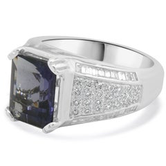 18 Karat White Gold Iolite and Diamond Ring