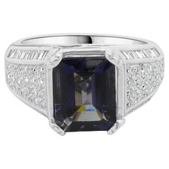 18 Karat White Gold Iolite and Diamond Ring