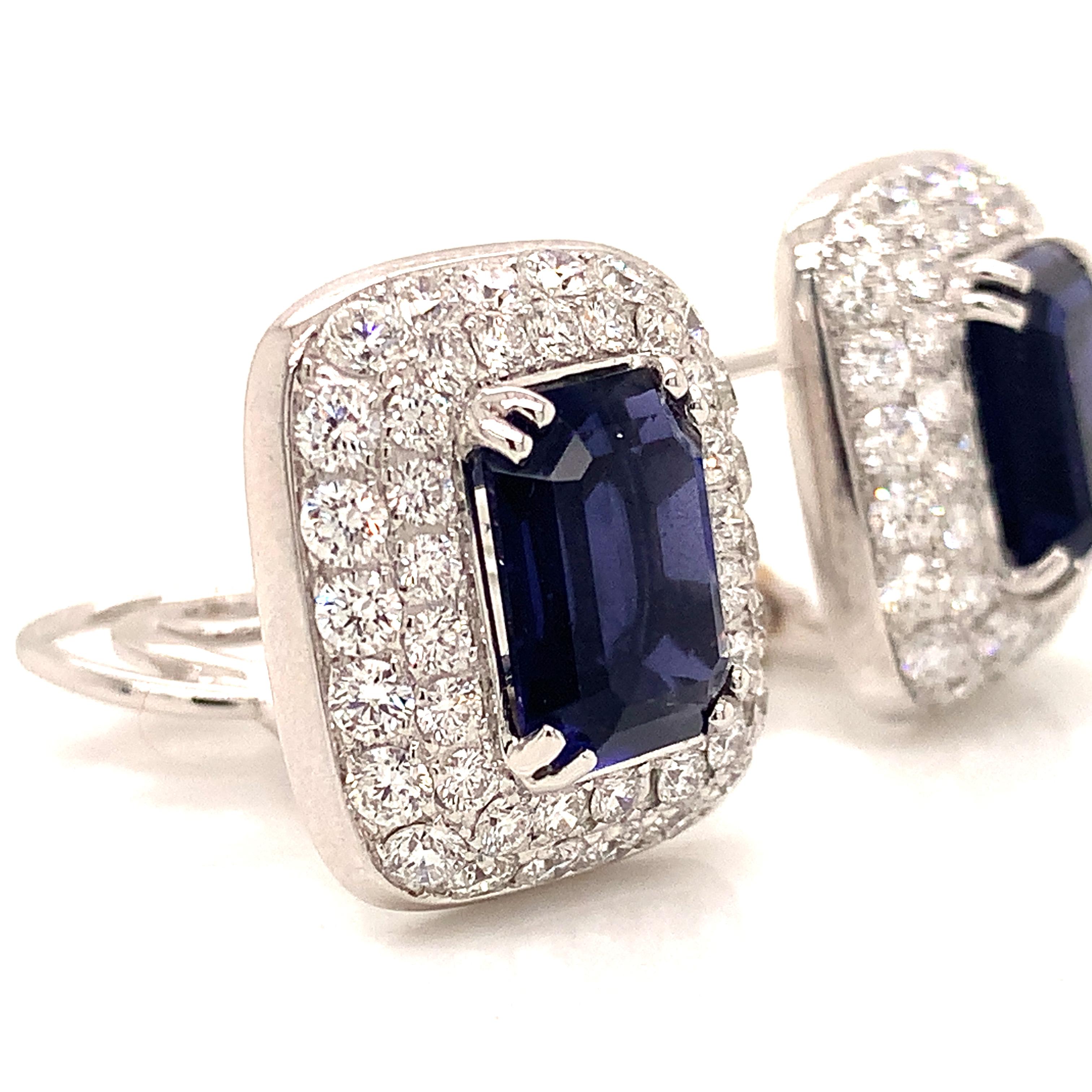 18 Karat White Gold Iolite and White   Diamonds    Earrings,  size mm19x17  with post and clip from the  Milano Garavelli Collection
18kt White gold   gr: 14.00
White  Diamonds ct 3.39
Blue Iolite ct 6.20
Matching ring also available upon request.
 

