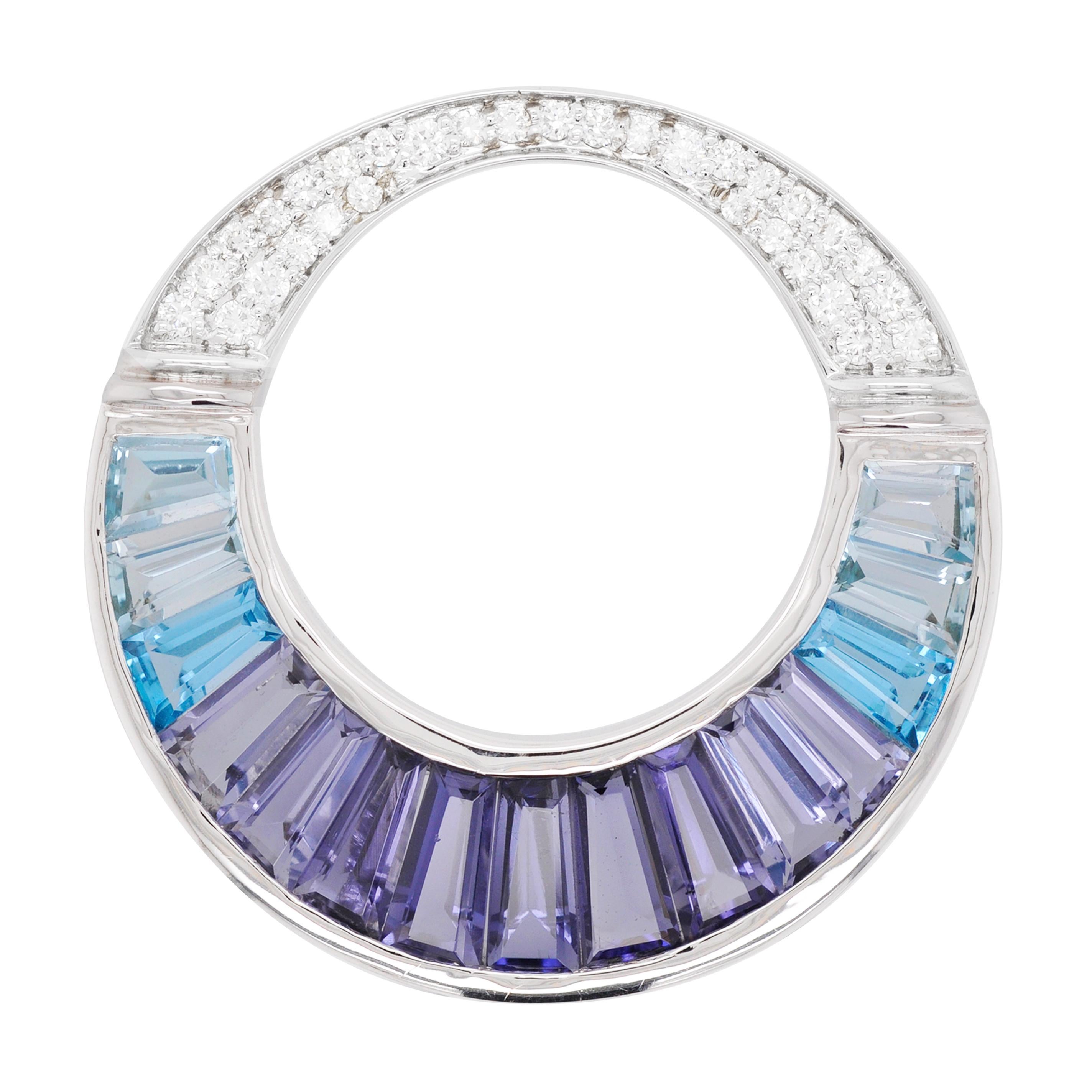 18 Karat White Gold Iolite Blue Topaz Aquamarine Pendant Necklace Earrings Set 1