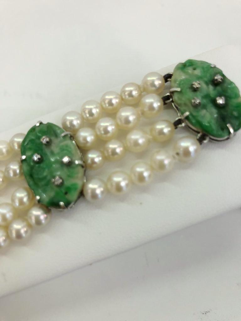 Armband aus 18 Karat Weißgold mit Jade und Diamanten im Zustand „Gut“ im Angebot in Palm Springs, CA