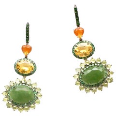 Sharon Khazzam 18K White Gold Jade, Fire Opal, Yellow Beryl and Peridot Eardrops