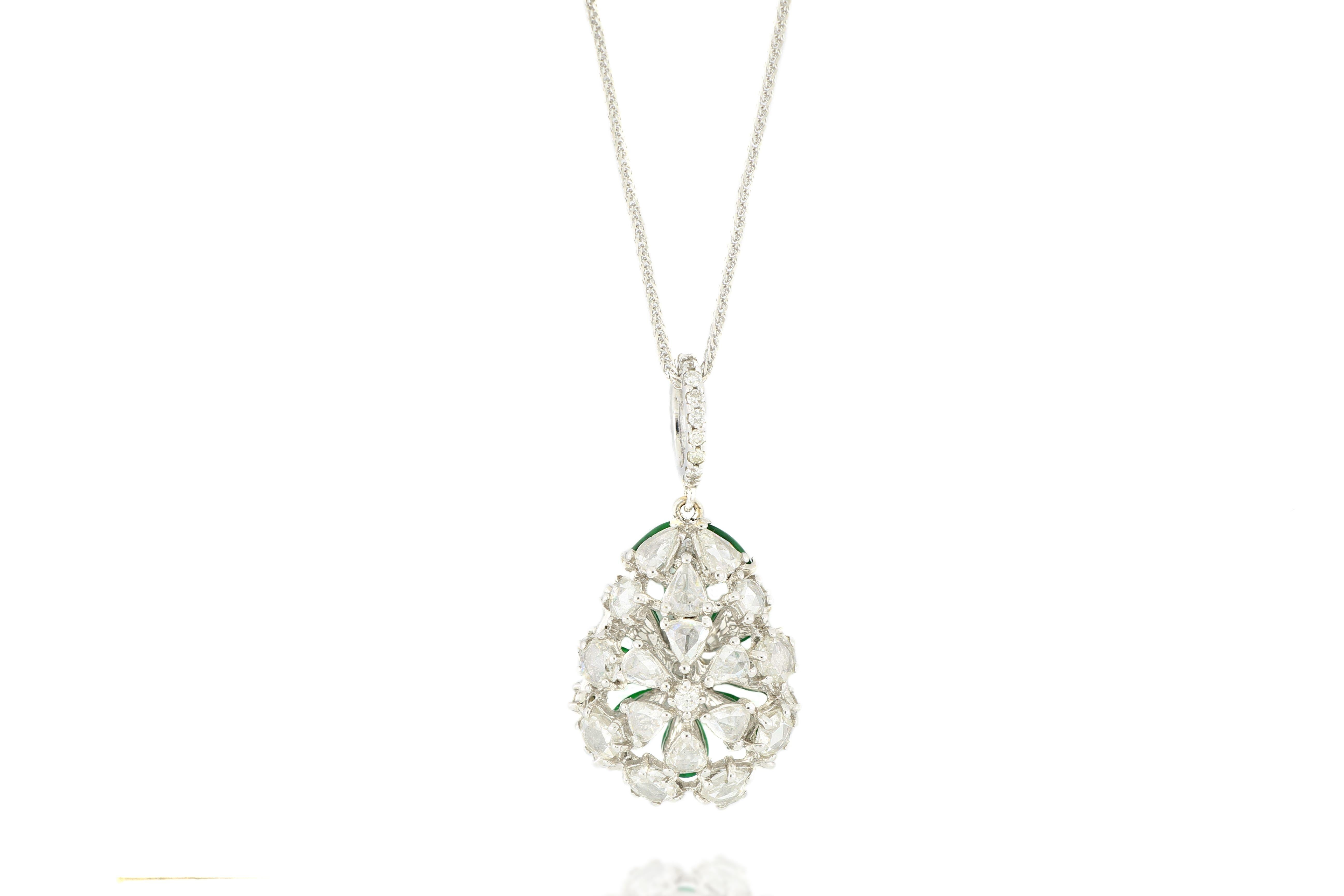Contemporary 18 Karat White Gold Jadeite and Diamond 2-Sided Pendant with Necklace For Sale
