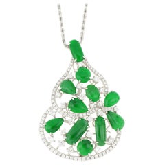 18 Karat White Gold Jadeite and Diamond Brooch and Pendant with Necklace