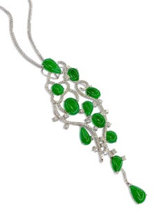 18 Karat White Gold Jadeite and Diamond Pendant with Necklace