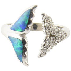 18 Karat White Gold Kabana Opal and Diamond Whale Tail Ring