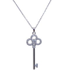 18 Karat White Gold Key Pendant with 0.43 Carat of Diamond on Cable Chain