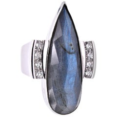 18 Karat White Gold Labradorite and Diamond Ring