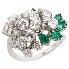 18 Karat White Gold Ladies Diamond and Emerald Cluster Ring