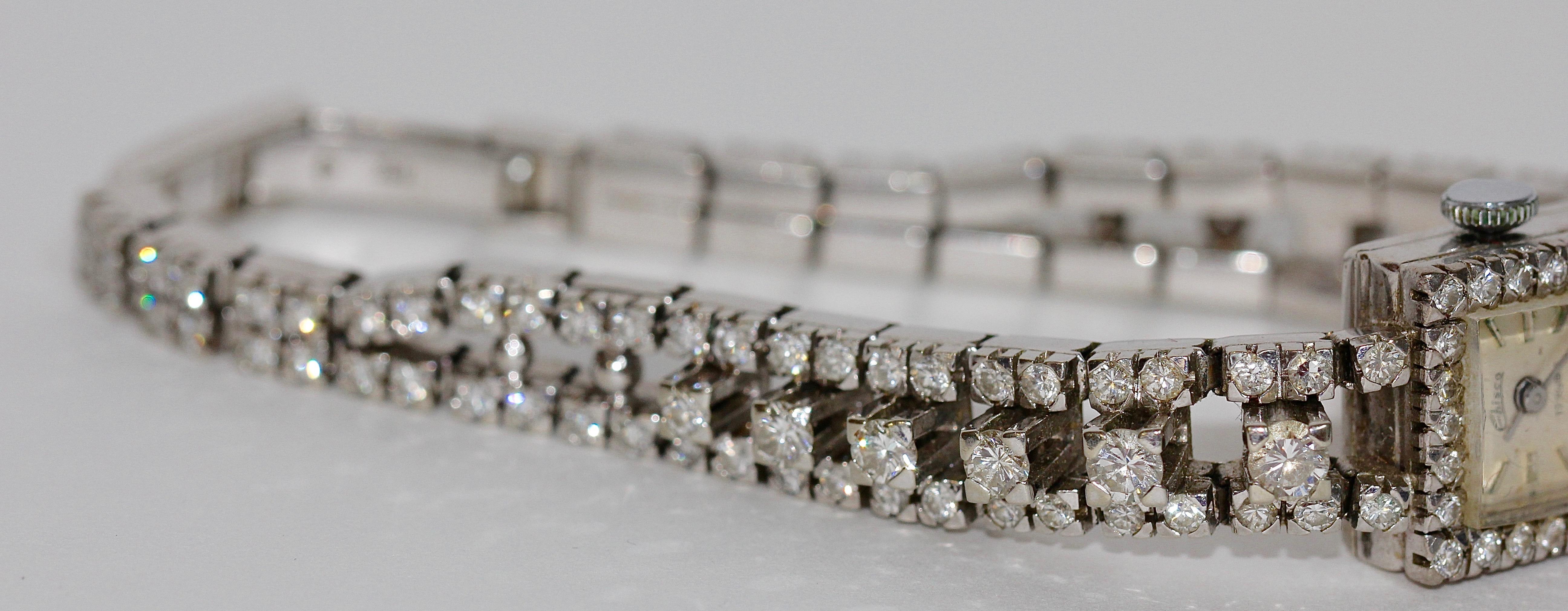 Round Cut 18 Karat White Gold Ladies Watch Set with Countless Diamonds For Sale