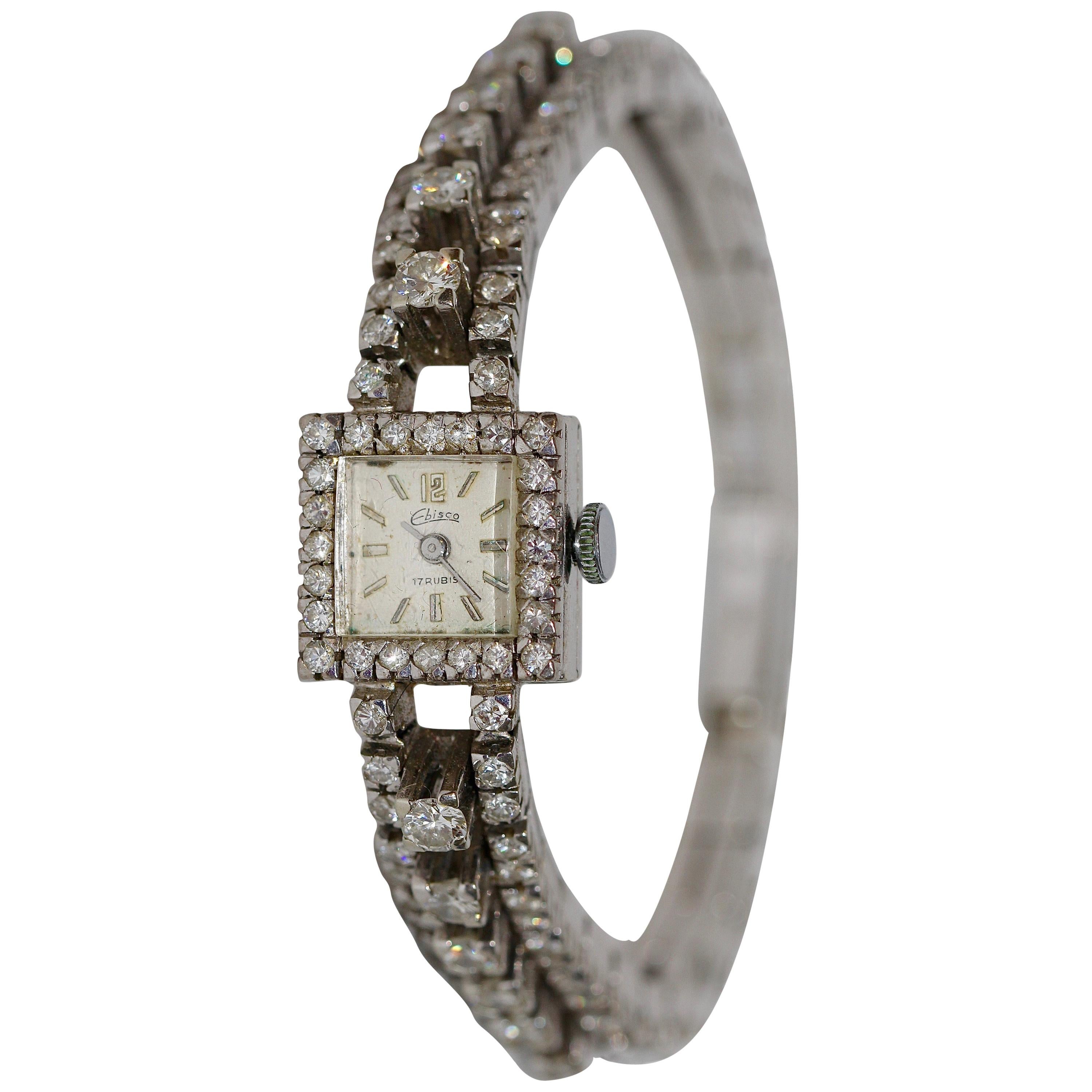 18 Karat White Gold Ladies Watch Set with Countless Diamonds For Sale