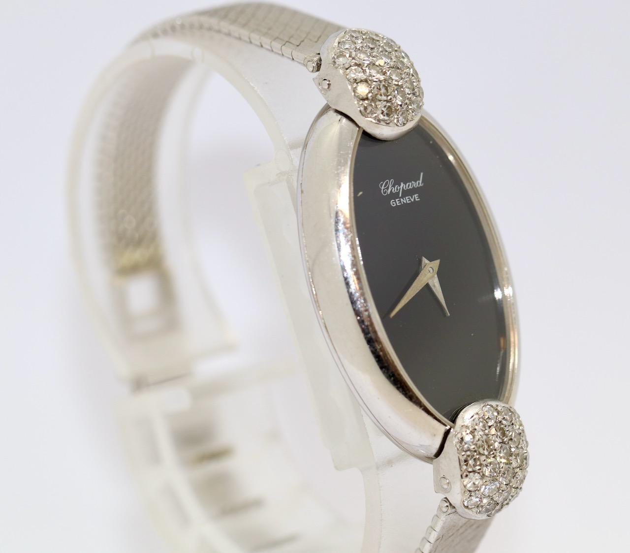 Montre-bracelet pour dames en or blanc 18 carats par Chopard, avec diamants État moyen - En vente à Berlin, DE