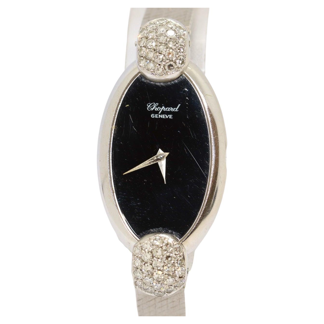 Montre-bracelet pour dames en or blanc 18 carats par Chopard, avec diamants en vente