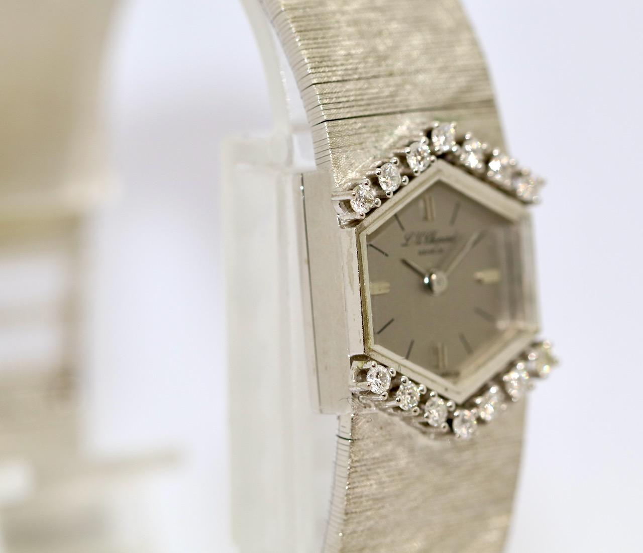 Women's 18 Karat White Gold Ladies Wrist Watch by Chopard, with Diamonds, Hexagonal For Sale