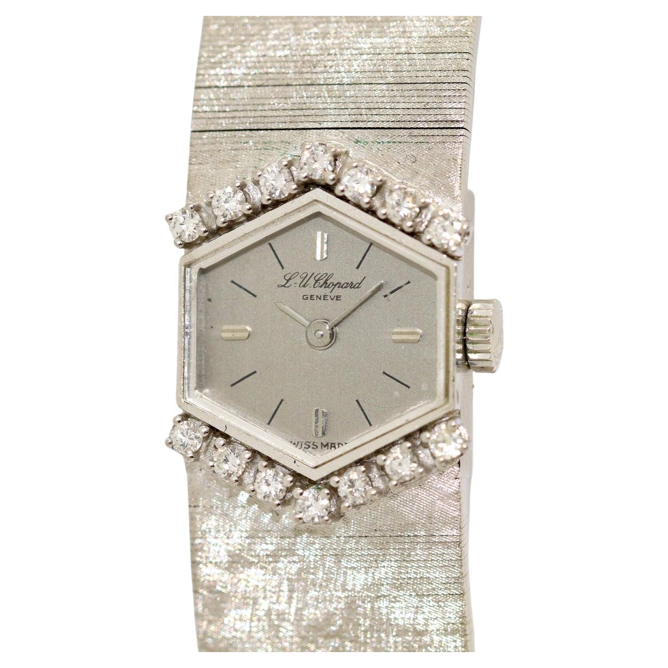 Chopard Montre-bracelet hexagonale pour femme en or blanc 18 carats avec diamants en vente