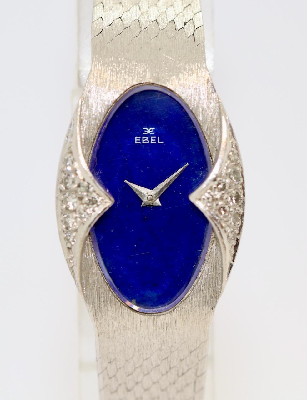 18 Karat White Gold Ladies Wrist Watch by EBEL, with Diamonds and Lapis Lazuli Dial

The bracelet has been lengthened. Can be shortened at any time if desired.

Includes certificate of authenticity.