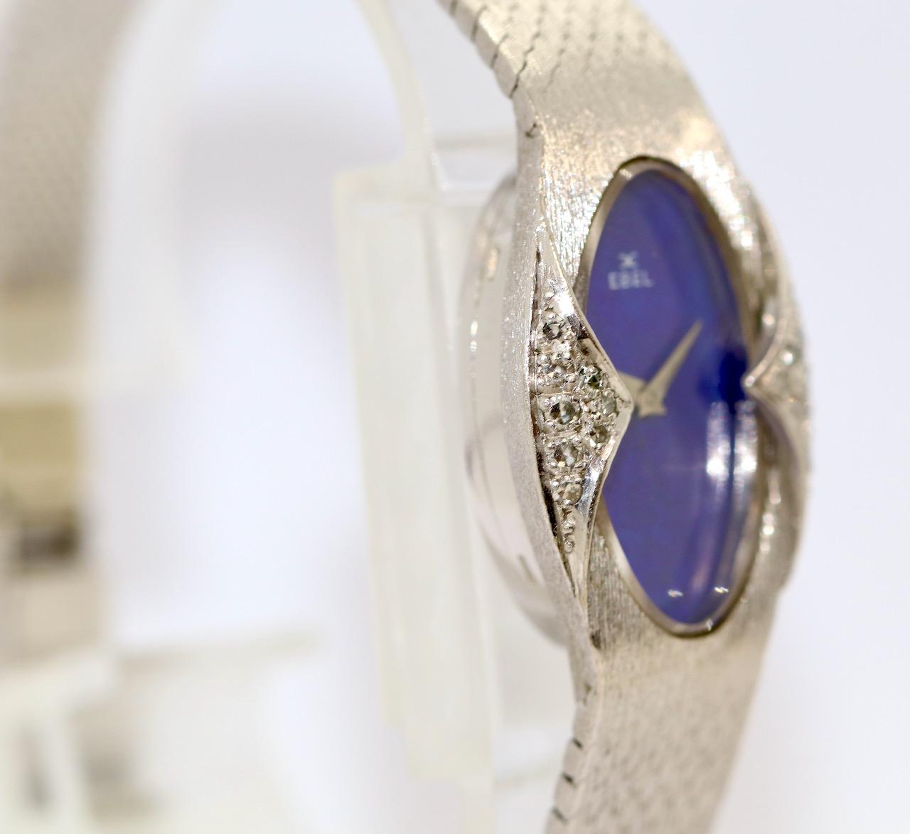 18 Karat White Gold Ladies Wrist Watch by EBEL, with Diamonds and Lapis Dial In Good Condition For Sale In Berlin, DE