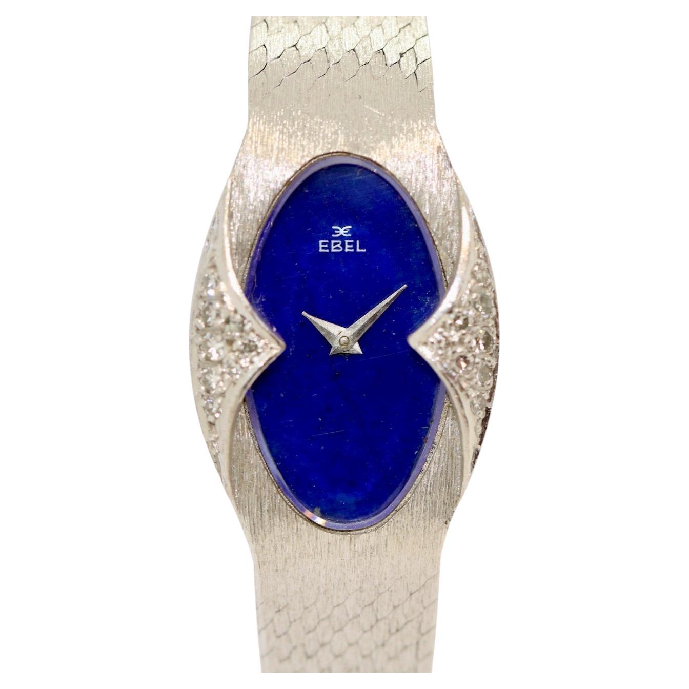 18 Karat White Gold Ladies Wrist Watch by EBEL, with Diamonds and Lapis Dial For Sale