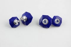 18 Karat White Gold Lapis Lazuli Mother of Pearl Blue Sapphires Cufflinks