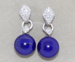 18 Karat White Gold Lapis Lazuli Stud Earrings with Diamonds, by Utopia