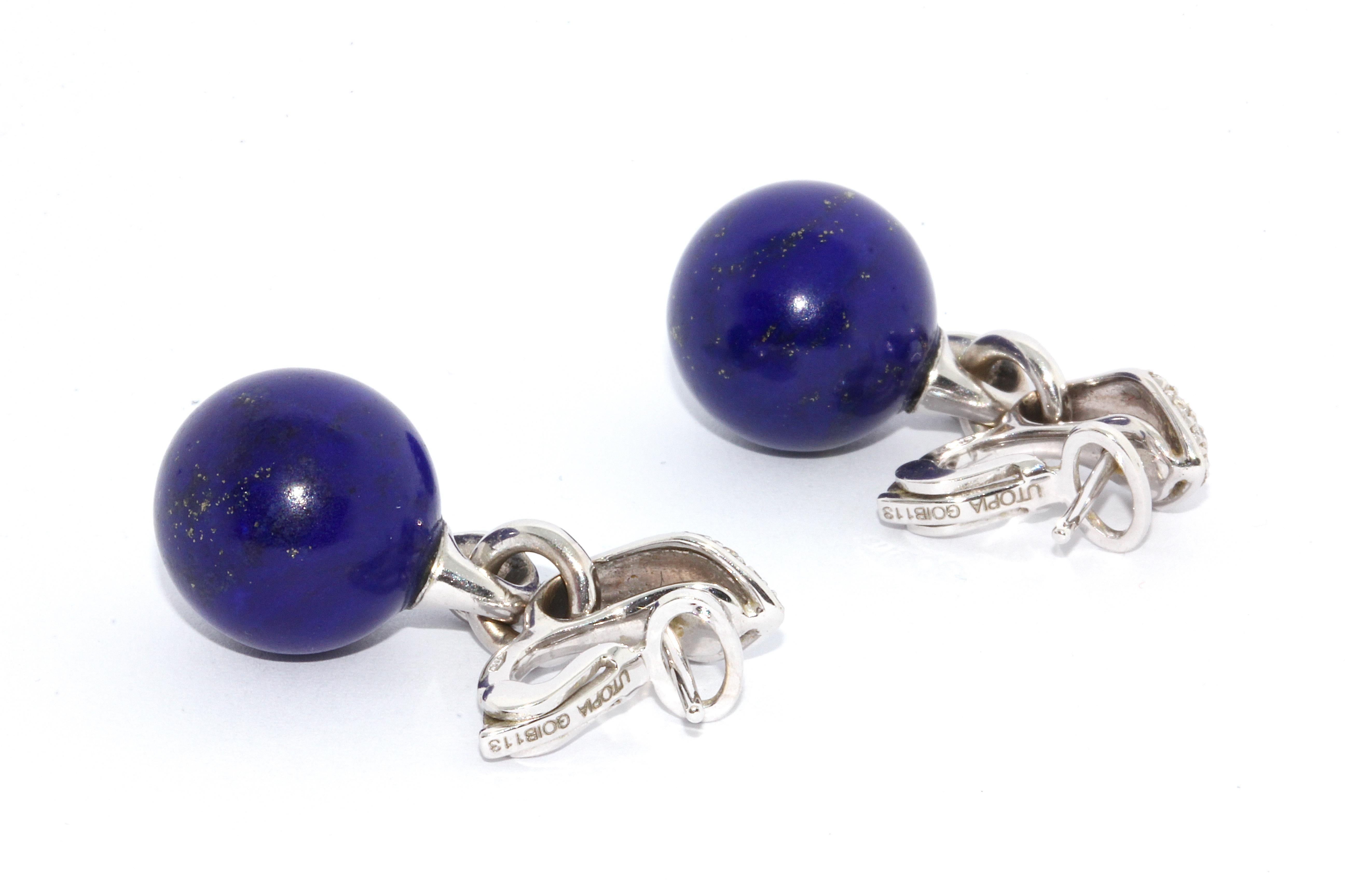 Modern 18 Karat White Gold Lapis Lazuli Stud Earrings with Diamonds, by Utopia For Sale
