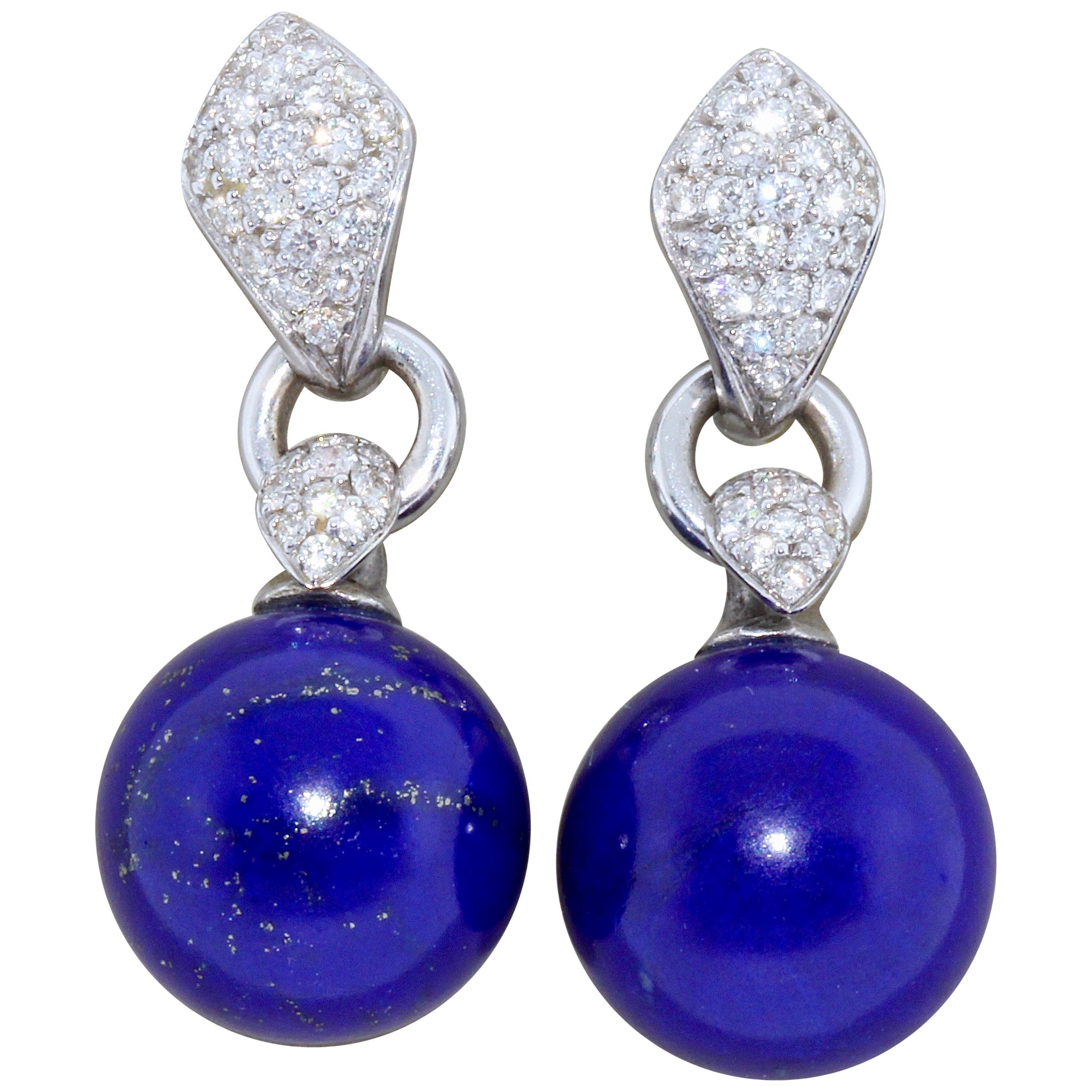 18 Karat White Gold Lapis Lazuli Stud Earrings with Diamonds, by Utopia For Sale