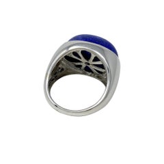 18K White Gold Lapis Lazuli Dome Ring, Cabochon Cut, Size 9.25
