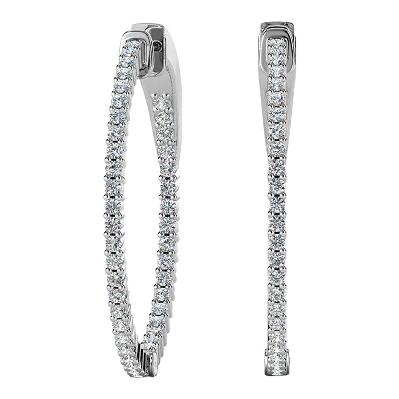 18 Karat White Gold Large Hoop Insideout Diamond Earrings '1 1/10 Carat' For Sale