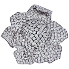 18 Karat White Gold Large Pave Diamond Flower Pin 35 Carat Brooch