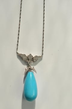 18 Karat White Gold Large Turquoise Drop Pendant Suneera