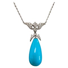 18 Karat White Gold Large Turquoise Drop Pendant Suneera