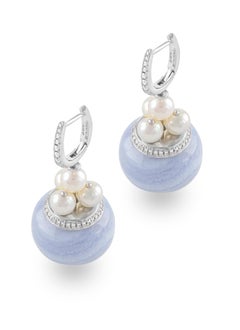 18 Karat White Gold Lavender Agate Pearl and Diamond Earrings
