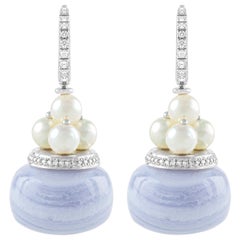 18 Karat White Gold Lavender Agate Pearl and Diamond Earrings