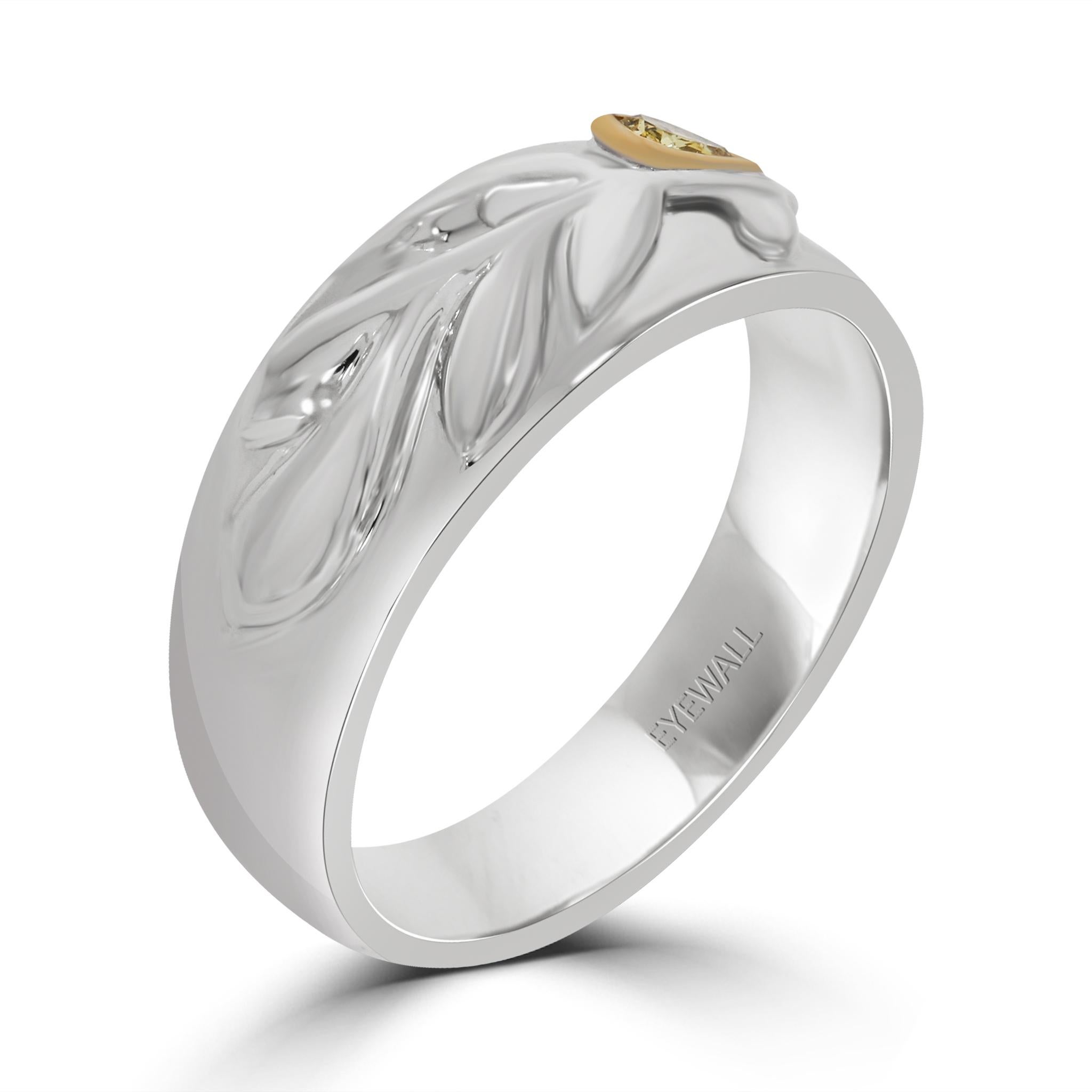 Taglio a goccia Anello con motivo a foglie e diamanti colorati in oro bianco 18 carati in vendita