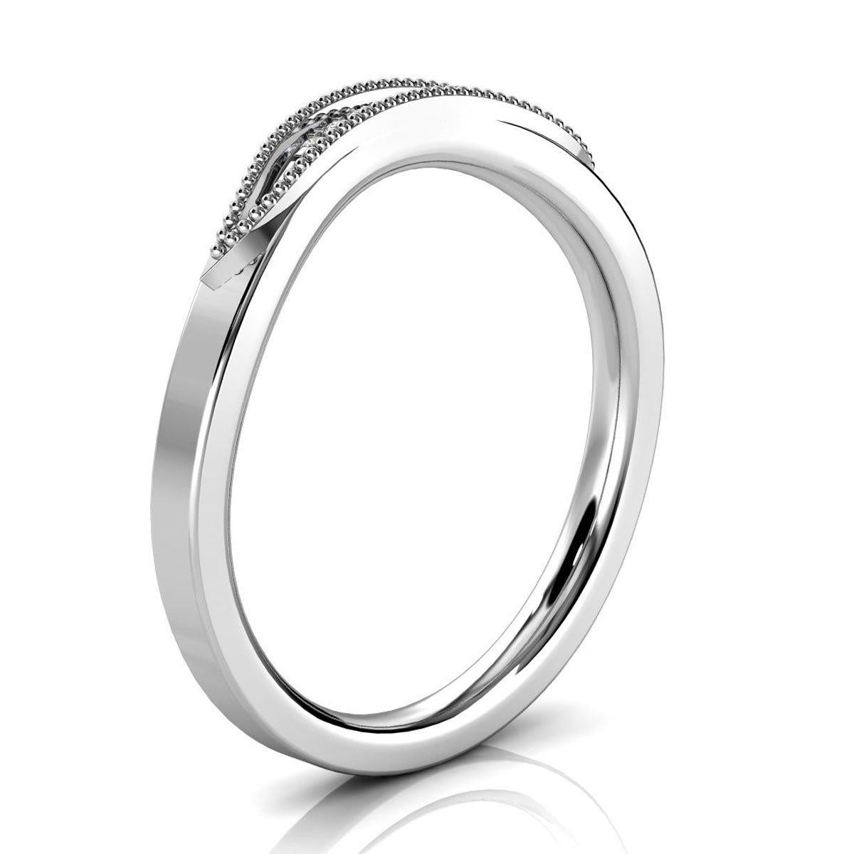 For Sale:  18 Karat White Gold Lille Curved Milgrain Diamond Ring 2