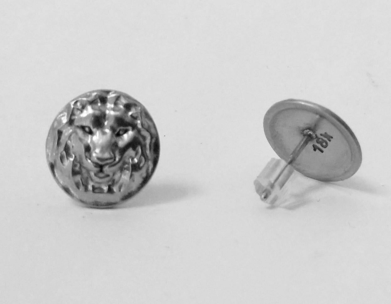 Women's 18 Karat White Gold Lion Earrings