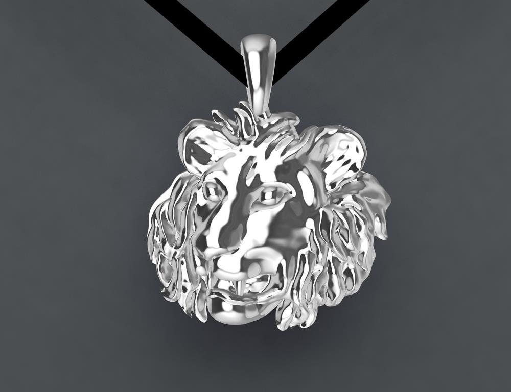 Tiffany Designer , Thomas Kurilla created this 18 Karat White Gold Lion Pendant, For the Leo in your life. Polished 18 mm x 3.5 mm or 11/16th inch x 1/8 inch. On a thin flat ultra suede cord 1/8 inch  32 inches long.
  I am really a sculptor, so