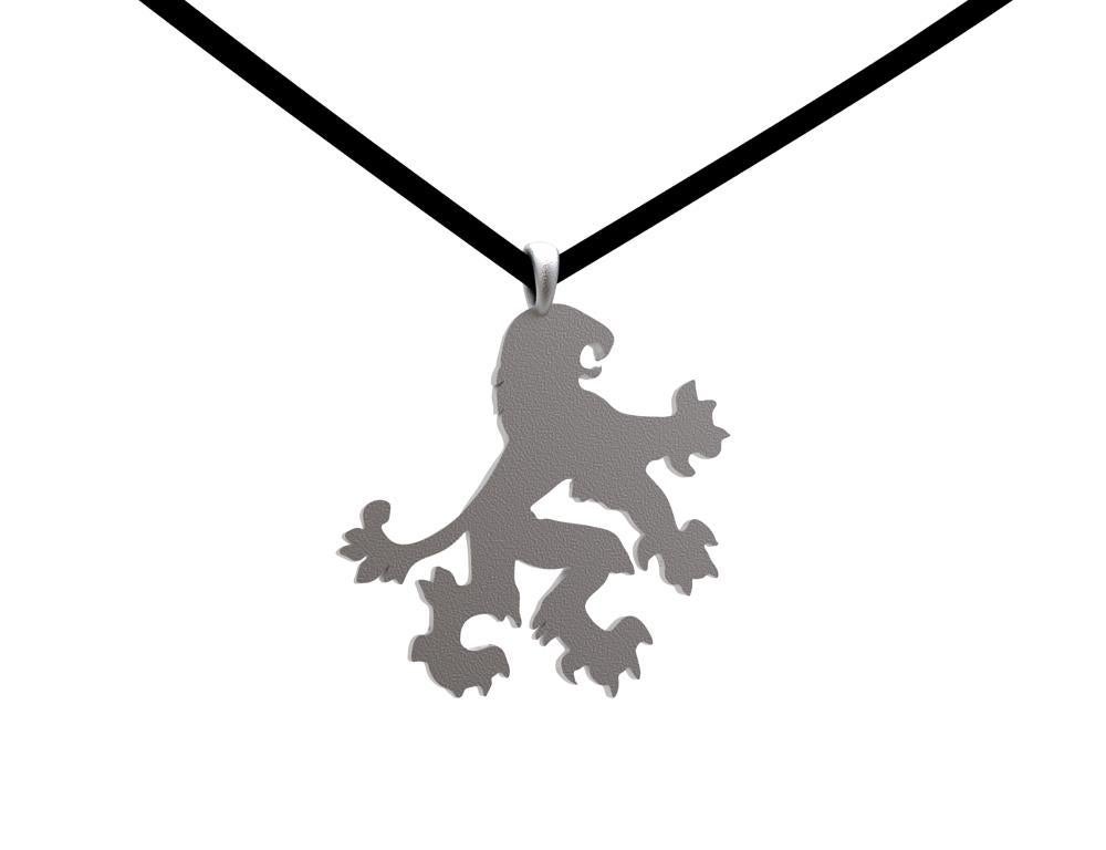 Women's or Men's 18 Karat White Gold Lion Rampant Pendant Necklace For Sale