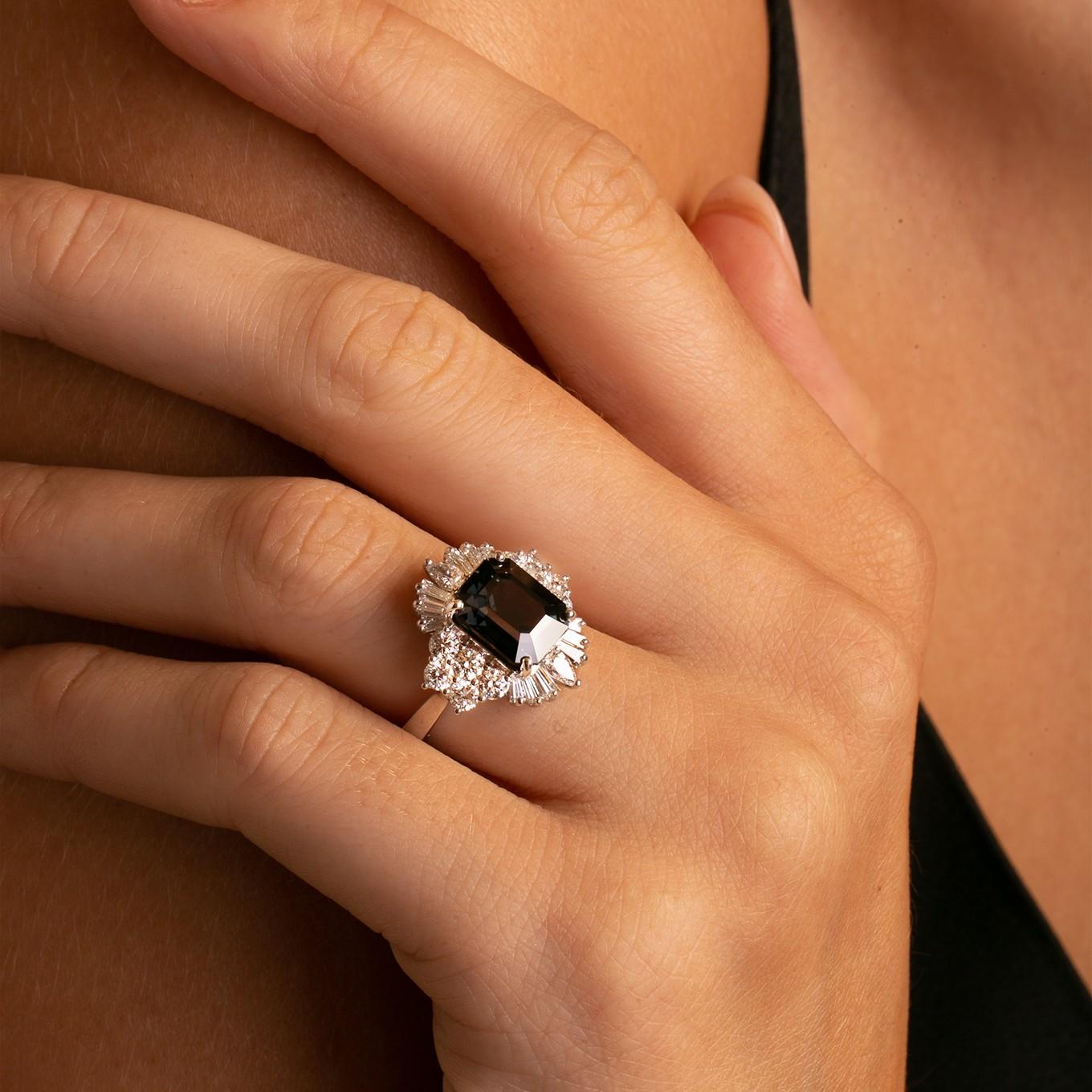 black spinel engagement ring